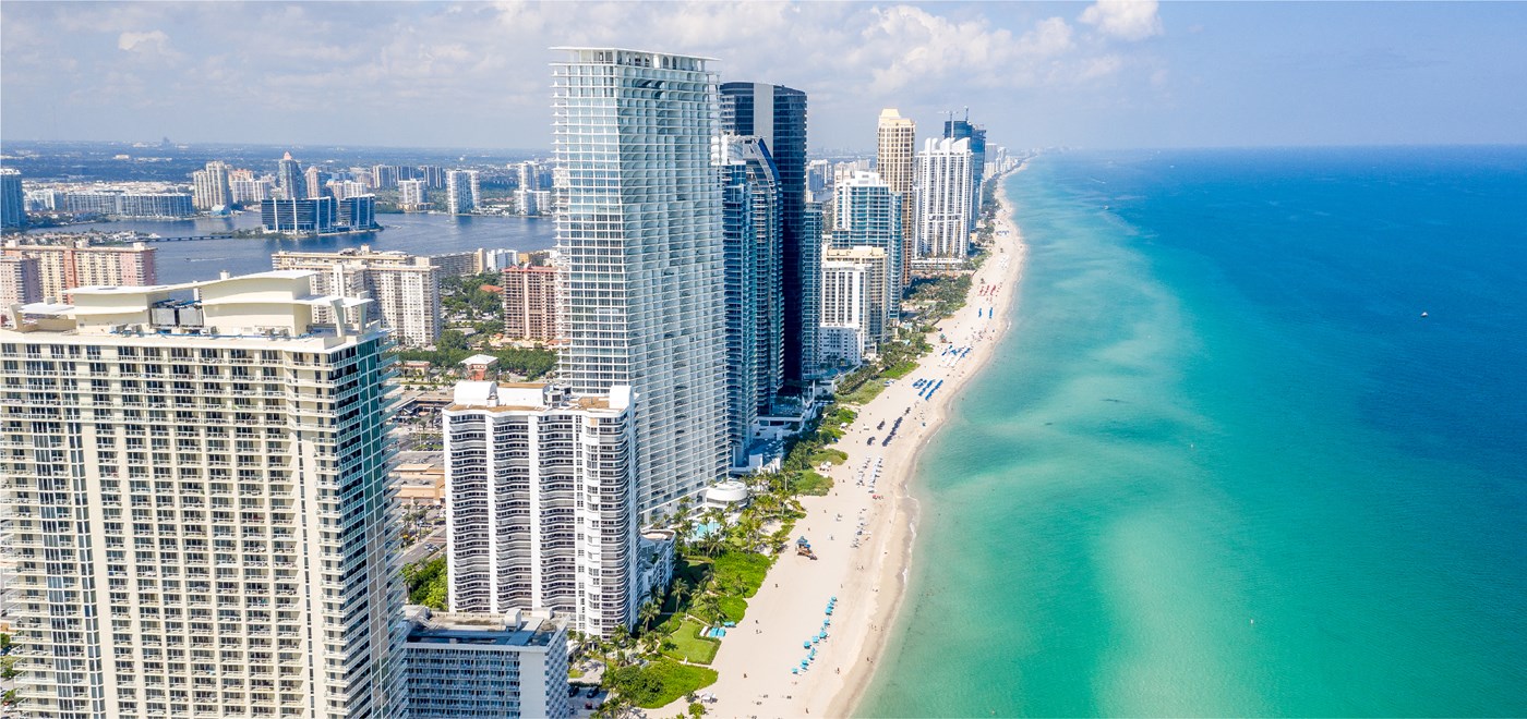 The Miami coastline with buildings next to it